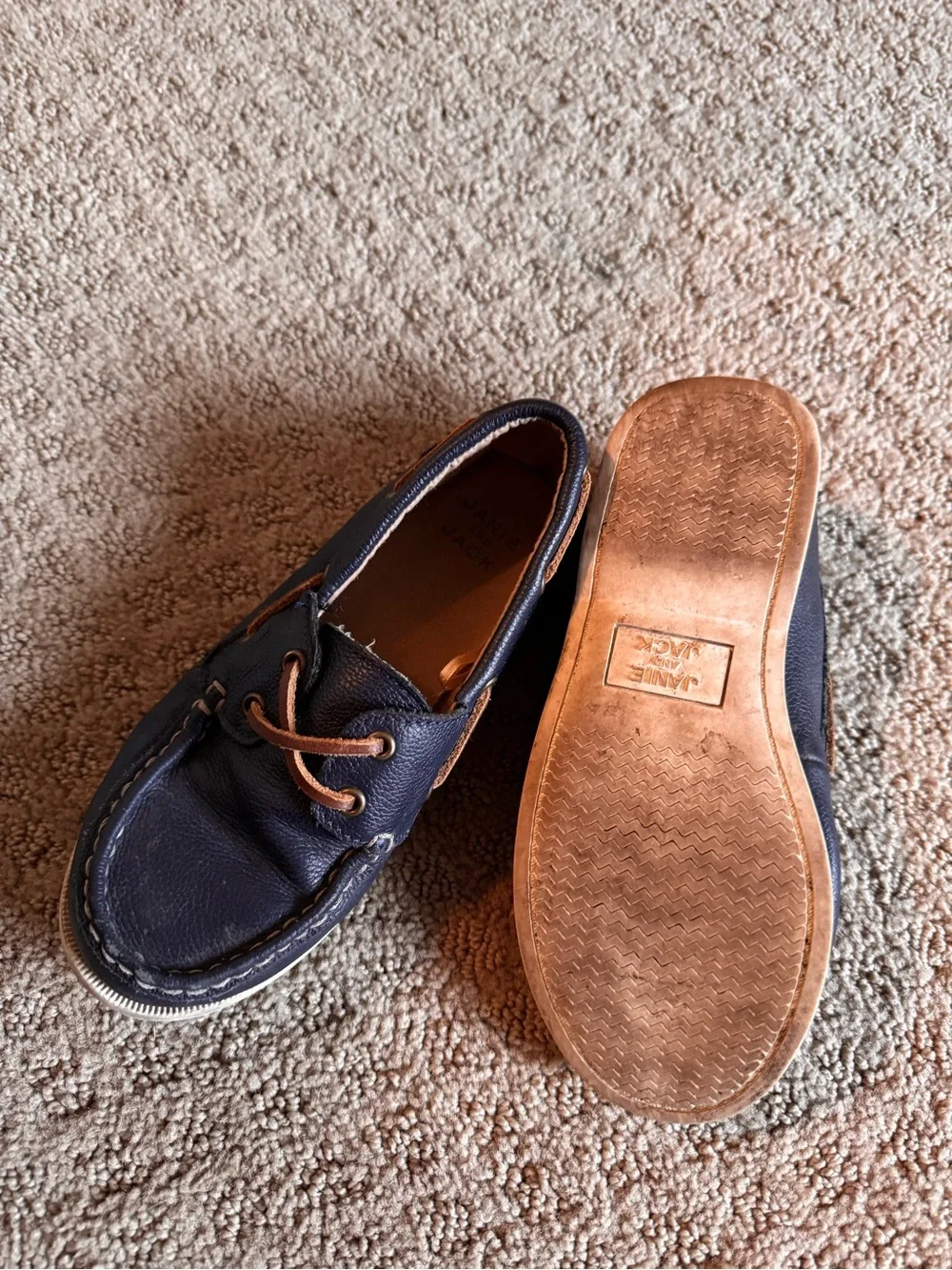 Janie and Jack Boys Navy Dress Boat Shoes with Brown Laces Size 13 Boys
